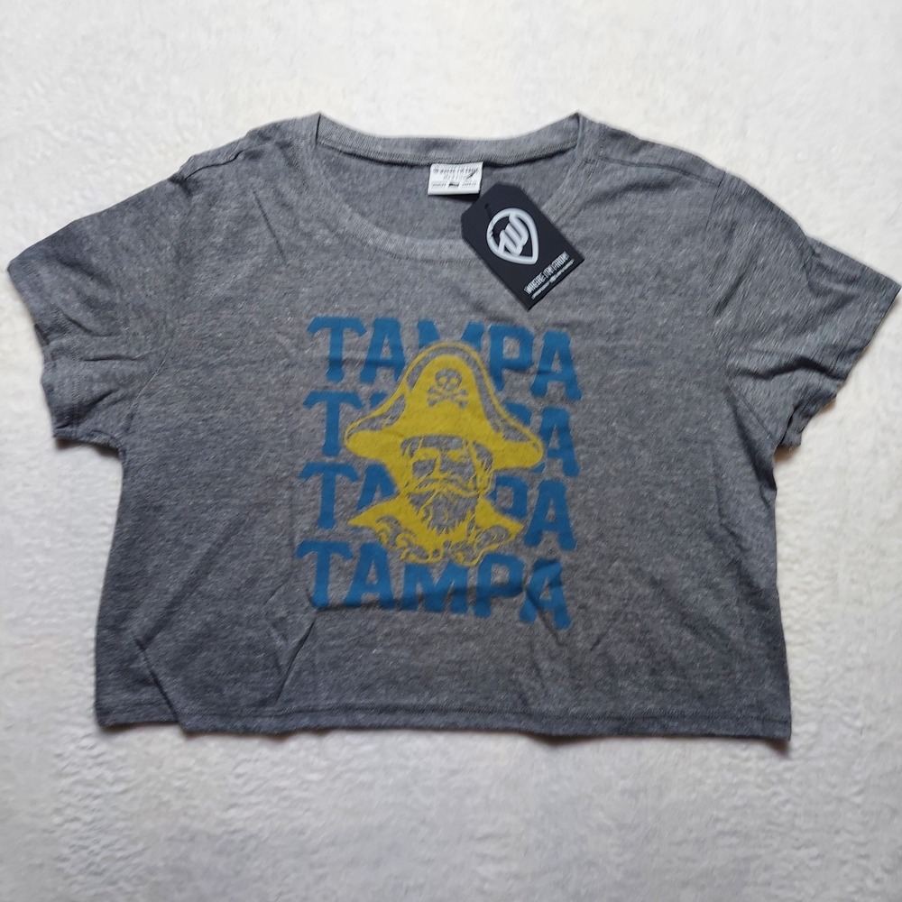 Where I'm From Tampa Graphic Crop Top Womens Medium Gray NEW Pirate Tee
